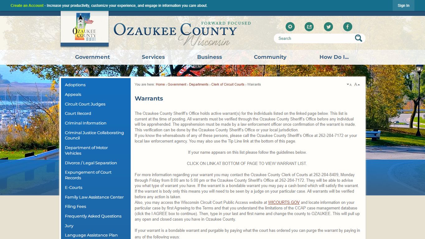 Warrants | Ozaukee County, WI - Official Website